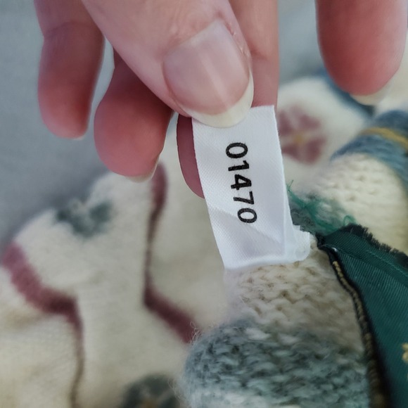 Tulchan 100% Pure New Wool Cardigan Sweater Cream Multicolor Geometric grandma - Picture 7 of 13